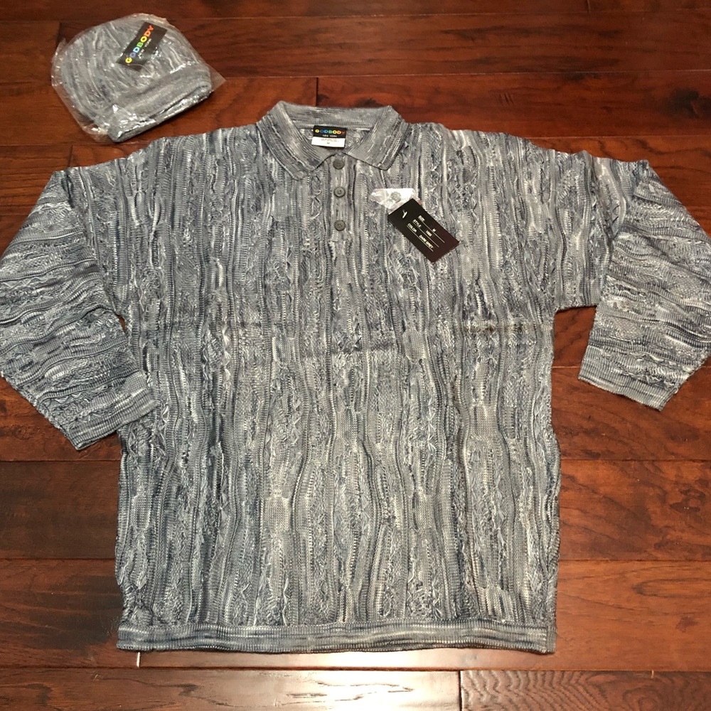 Men’s god body sweater matching beanie medium NWT